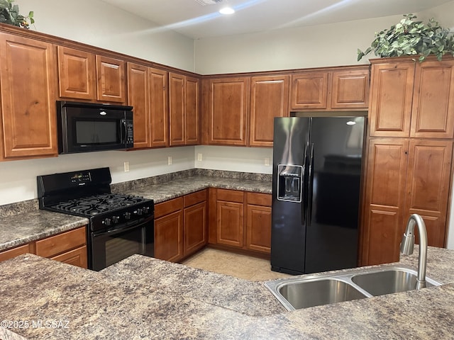 9454 E Lanterra Ct, Tucson, AZ 85710 - kitchen featuring brown cabinetry, black appliances, and a sink