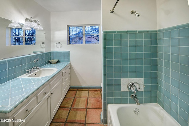 full bathroom featuring vanity and shower / washtub combination