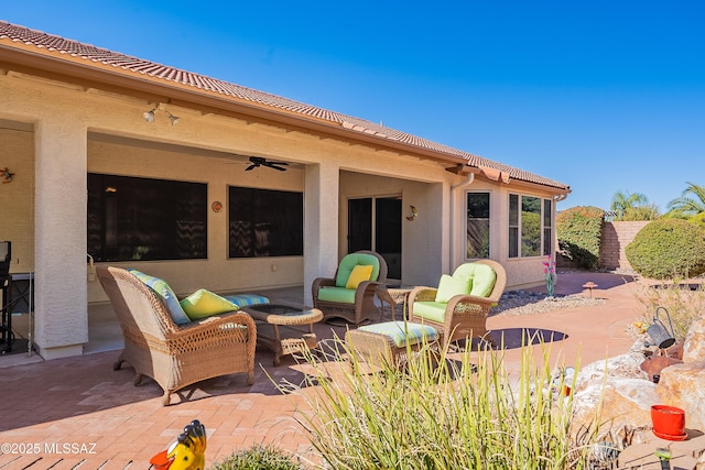 1328 N Mahogany Gulch Ln, Green Valley, AZ 85614 - view of patio featuring a fenced backyard and an outdoor living space