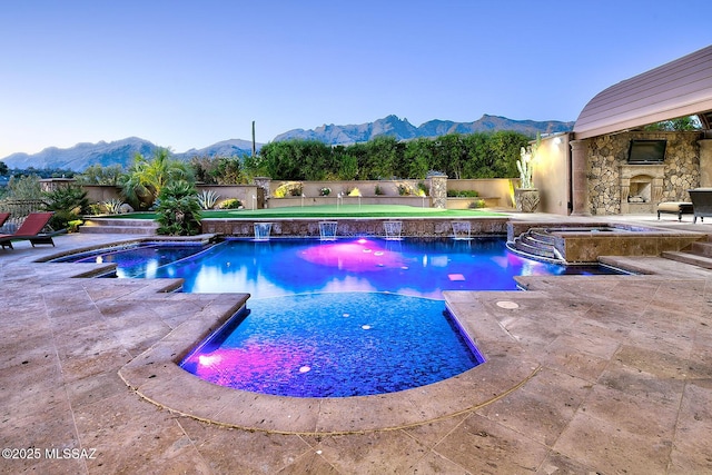 6015 N Camino Preciado, Tucson, AZ 85718 - view of swimming pool with a mountain view, a patio, and a fenced backyard
