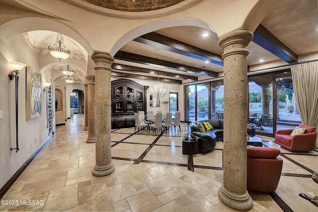 6015 N Camino Preciado, Tucson, AZ 85718 - common area with beam ceiling and recessed lighting