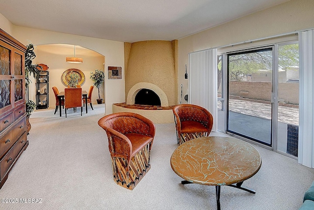 4640 E Via Pimeria Alta, Tucson, AZ 85718 - carpeted living area featuring arched walkways