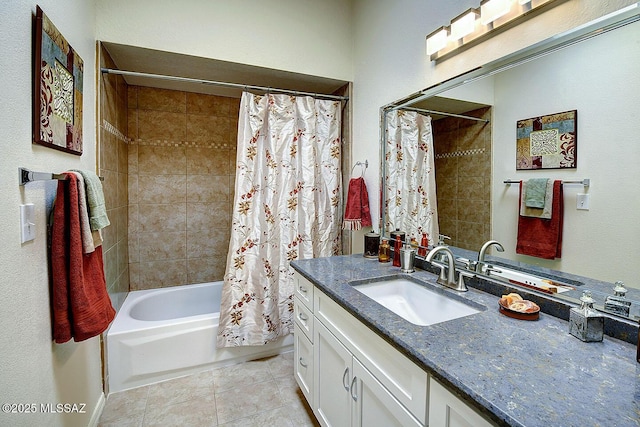 4640 E Via Pimeria Alta, Tucson, AZ 85718 - full bath with vanity, shower / tub combo with curtain, and tile patterned flooring