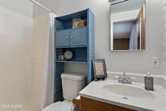 7634 E Apple Tree Dr, Tucson, AZ 85730 - bathroom featuring toilet, vanity, and a shower with shower curtain