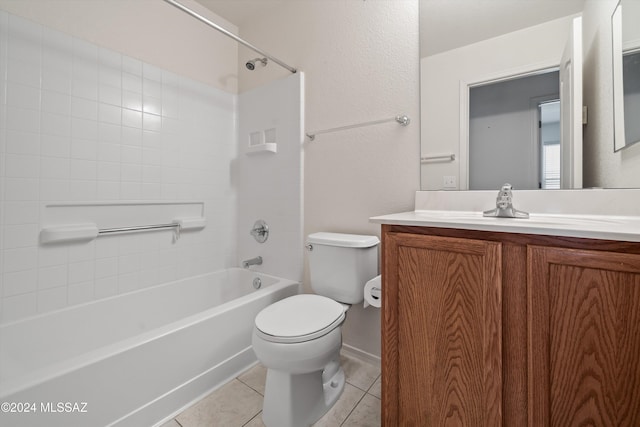 9410 E Grapevine Spring Pl, Tucson, AZ 85710 - bathroom featuring toilet, washtub / shower combination, tile patterned floors, and vanity
