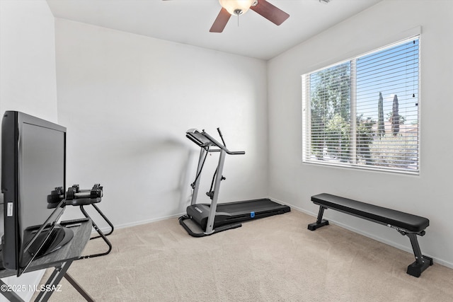 5523 W Carriage Dr, Tucson, AZ 85742 - workout room with a ceiling fan, carpet floors, and baseboards