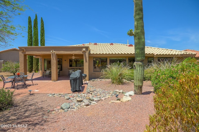 14670 N Wonderview Dr, Oro Valley, AZ 85755 - back of house featuring a patio area, stucco siding, and a tiled roof