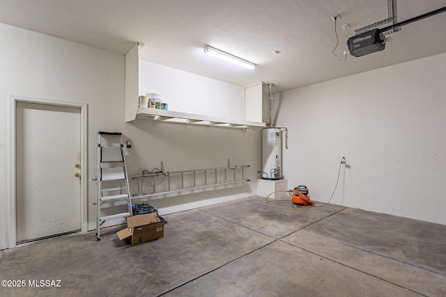 garage with water heater and a garage door opener