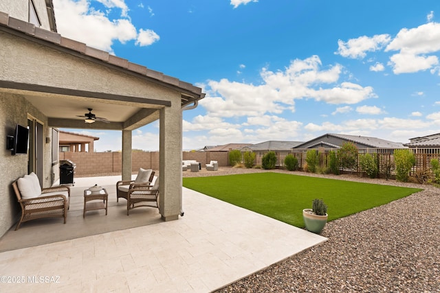 11479 N Desert Calico Loop, Tucson, AZ 85742 - view of patio with a ceiling fan, outdoor lounge area, and a grill