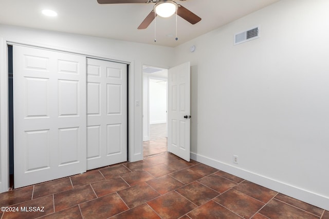 4367 N Radin Ave, Tucson, AZ 85705 - unfurnished bedroom with a closet, visible vents, recessed lighting, a ceiling fan, and baseboards