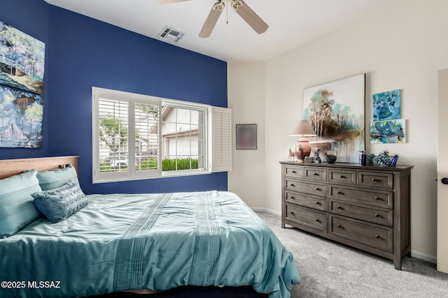 1497 W Carmel Pointe Dr, Oro Valley, AZ 85737 - bedroom featuring light carpet, baseboards, and ceiling fan