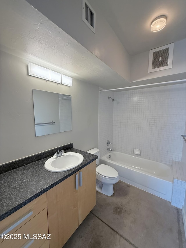 1001 E 17th St Apt 106, Tucson, AZ 85719 - bathroom with unfinished concrete flooring, tub / shower combination, toilet, and vanity