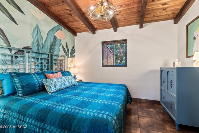 4631 E Bellevue St, Tucson, AZ 85712 - bedroom with wooden ceiling and a chandelier
