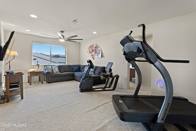 7809 S Land Grant Dr, Tucson, AZ 85747 - exercise area featuring carpet flooring, recessed lighting, and ceiling fan