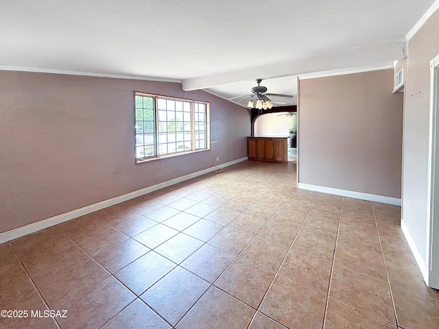 919 W 3rd Ave, San Manuel, AZ 85631 - unfurnished room with light tile patterned floors, ceiling fan, baseboards, and ornamental molding
