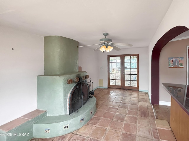 919 W 3rd Ave, San Manuel, AZ 85631 - living area with french doors, baseboards, and a ceiling fan
