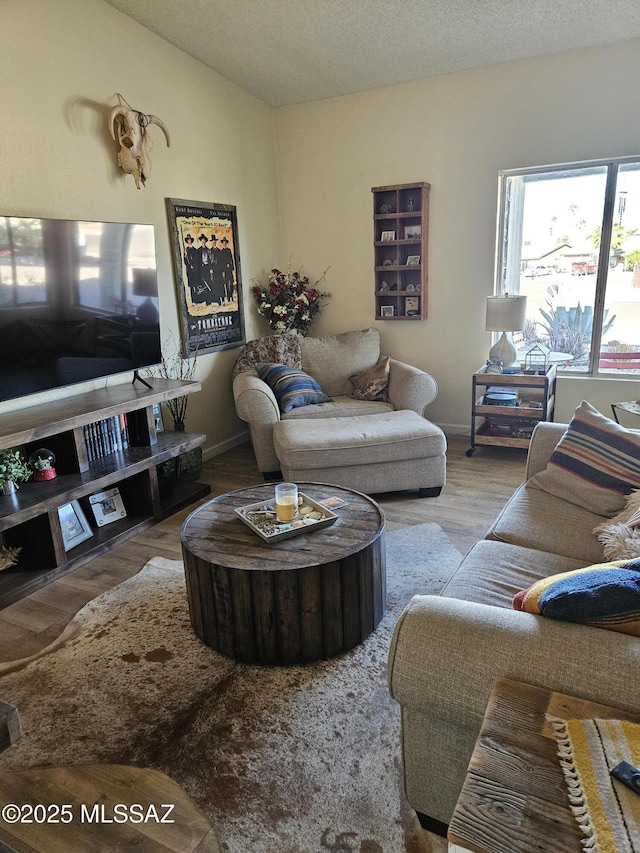 living room with wood finished floors and baseboards