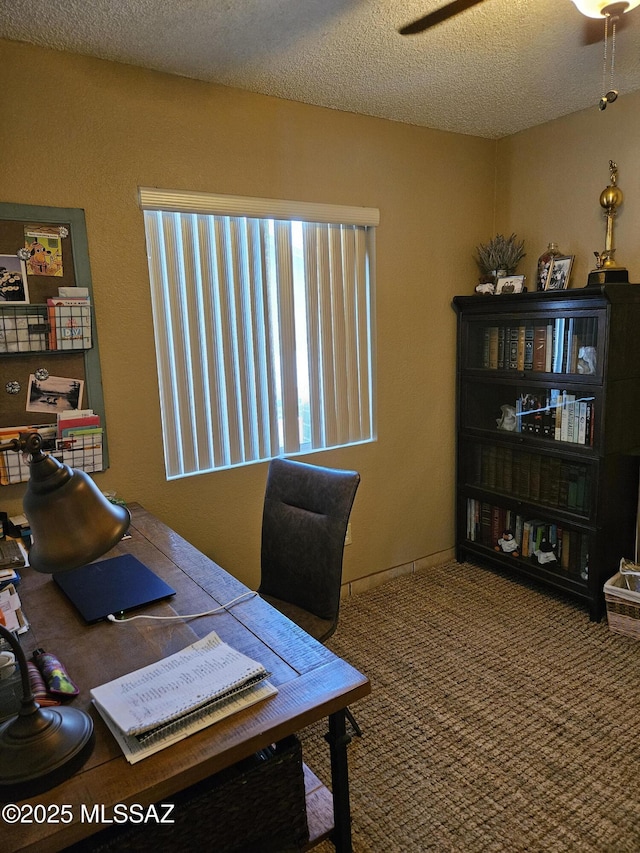 office space with carpet flooring and a textured ceiling