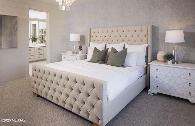 carpeted bedroom featuring connected bathroom