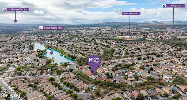 15083 S Placita Rancho Verano, Sahuarita, AZ 85629 - aerial overview of property's location featuring a water and mountain view and nearby suburban area