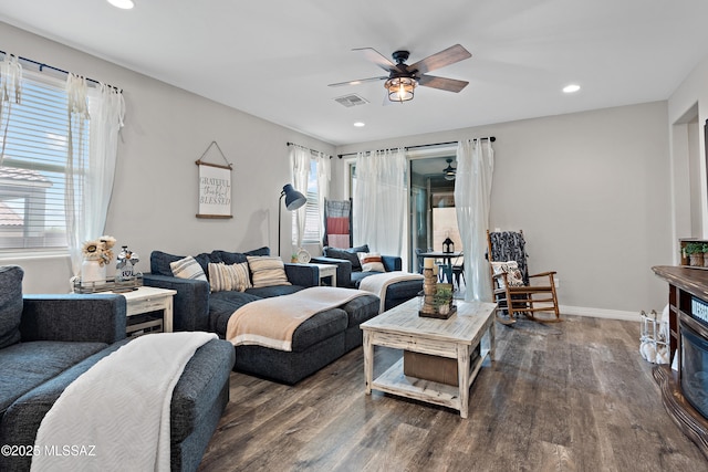 14233 E Hub Dr, Vail, AZ 85641 - living area with a ceiling fan, wood finished floors, recessed lighting, and baseboards