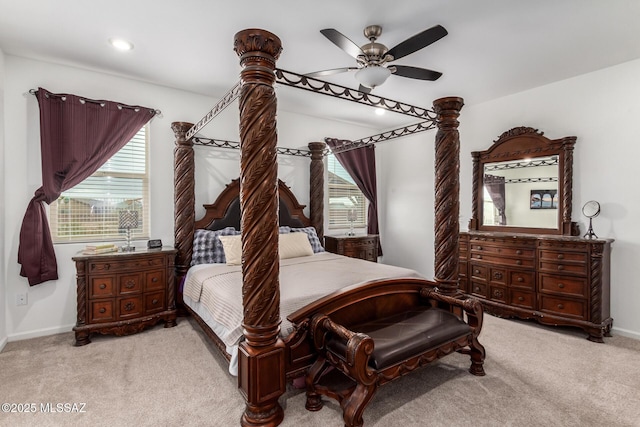 7988 S Bonanza Park Dr, Tucson, AZ 85747 - bedroom with carpet, baseboards, a ceiling fan, and recessed lighting