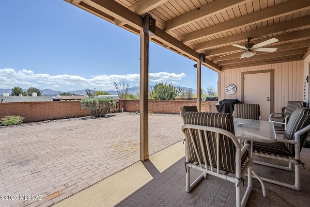 723 S Los Zafiros, Green Valley, AZ 85614 - view of patio featuring ceiling fan and a fenced backyard
