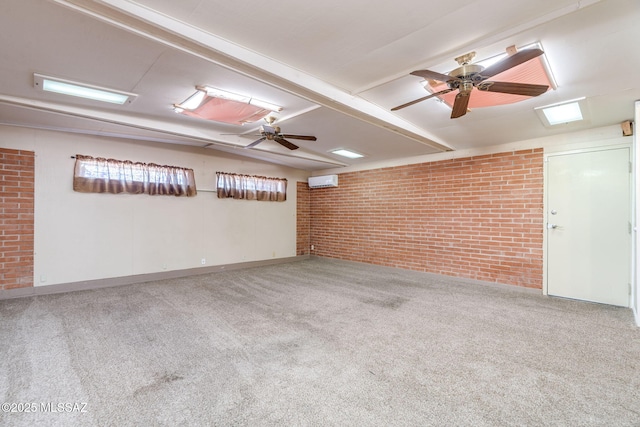 2 S Antietam Pl, Tucson, AZ 85710 - carpeted empty room featuring brick wall, a wall mounted air conditioner, ceiling fan, and baseboards