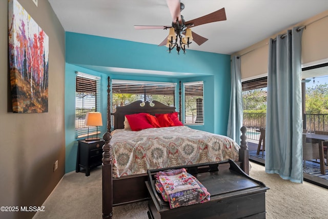 11300 N Scioto Ave, Oro Valley, AZ 85737 - bedroom featuring carpet floors, access to exterior, ceiling fan, and baseboards