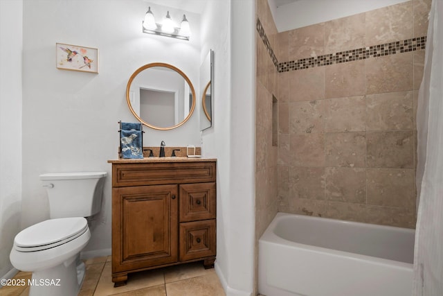 11300 N Scioto Ave, Oro Valley, AZ 85737 - full bathroom with tile patterned floors, vanity, shower / bathtub combination with curtain, and toilet