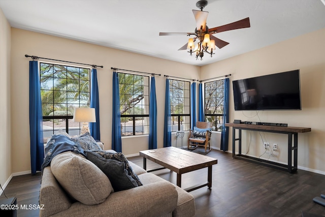 11300 N Scioto Ave, Oro Valley, AZ 85737 - living room featuring wood finished floors, baseboards, and ceiling fan