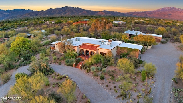 aerial view at dusk of a mountain view