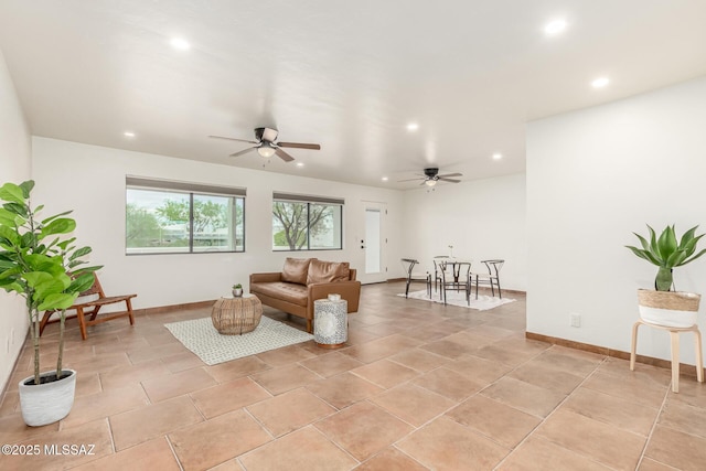 5050 N Crestridge Dr, Tucson, AZ 85718 - living area with recessed lighting, a ceiling fan, baseboards, and light tile patterned flooring