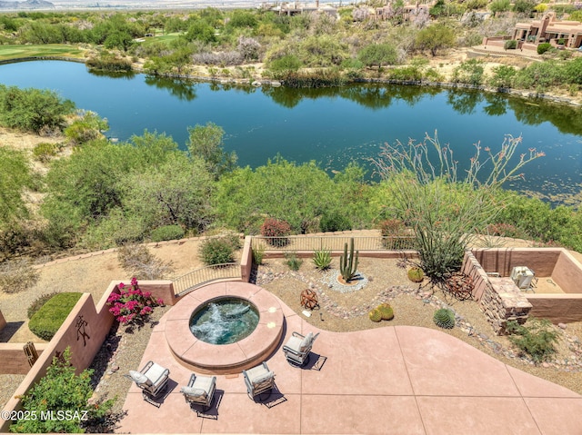 14198 N Gallery Pl, Marana, AZ 85658 - fenced backyard with an in-ground hot tub, a patio, and a water view