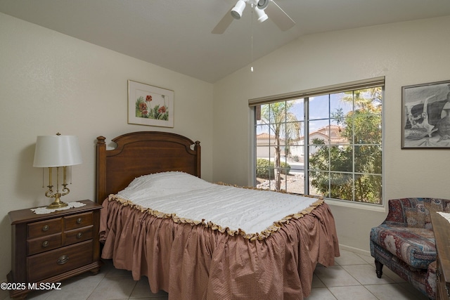 2246 E Amaranth St, Oro Valley, AZ 85755 - bedroom featuring lofted ceiling, light tile patterned floors, ceiling fan, and baseboards