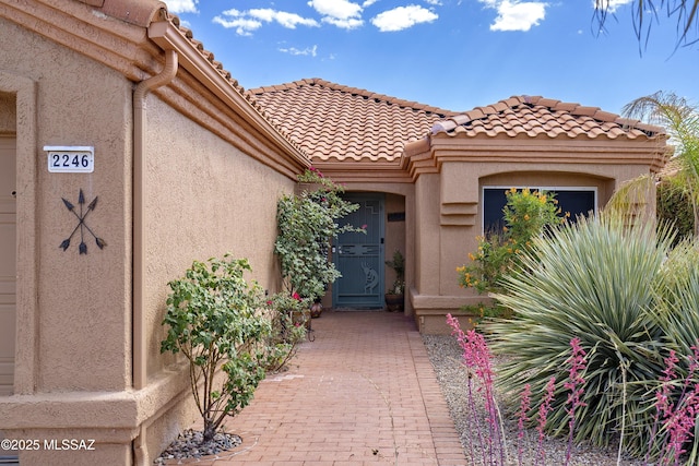 2246 E Amaranth St, Oro Valley, AZ 85755 - view of exterior entry featuring stucco siding and a tiled roof