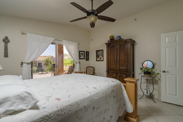 2246 E Amaranth St, Oro Valley, AZ 85755 - bedroom with access to outside, light tile patterned flooring, lofted ceiling, baseboards, and ceiling fan
