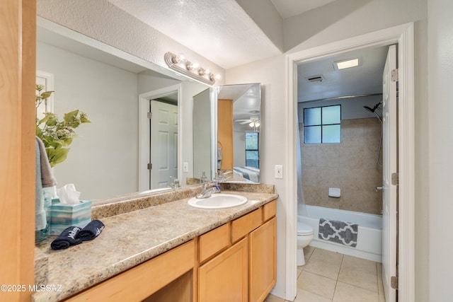 5855 N Kolb Rd Unit 1102, Tucson, AZ 85750 - bathroom with toilet, tile patterned flooring, vanity, washtub / shower combination, and a ceiling fan