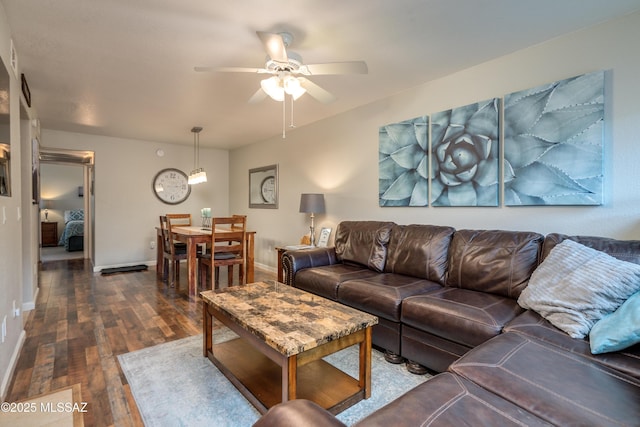 5855 N Kolb Rd Unit 1102, Tucson, AZ 85750 - living room with ceiling fan, dark wood-type flooring, and baseboards