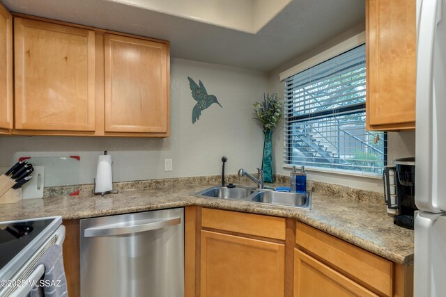 5855 N Kolb Rd Unit 1102, Tucson, AZ 85750 - kitchen featuring dishwasher, a sink, light countertops, and white range with electric cooktop