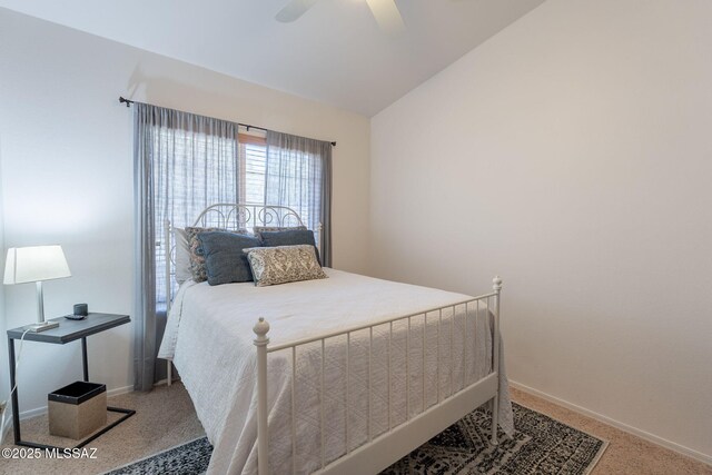 8912 E Desert Aire St, Tucson, AZ 85730 - bedroom featuring vaulted ceiling, carpet floors, baseboards, and a ceiling fan
