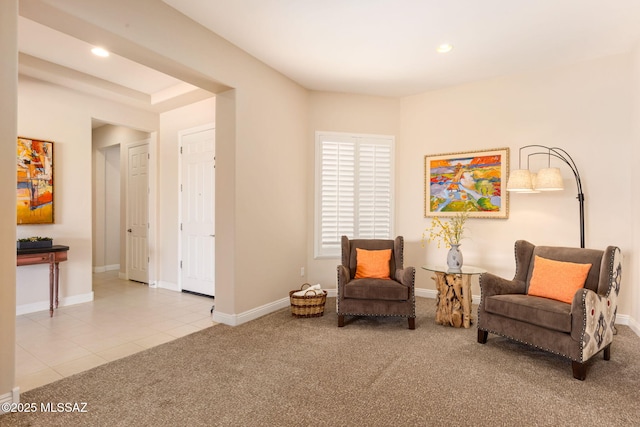 6719 W Kaibab Trl, Marana, AZ 85658 - living area with carpet, recessed lighting, tile patterned flooring, and baseboards