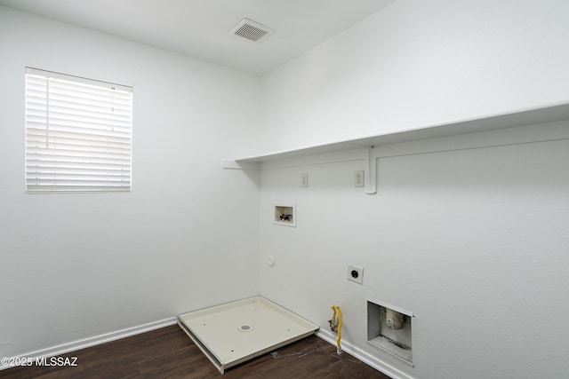 6775 S Aquiline Dr, Tucson, AZ 85756 - laundry area featuring hookup for a gas dryer, hookup for a washing machine, dark wood-type flooring, and electric dryer hookup
