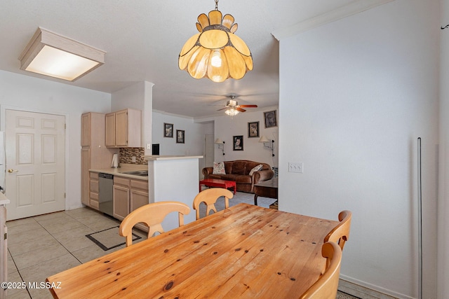 7050 E Sunrise Dr Unit 12106, Tucson, AZ 85750 - dining area with ceiling fan, light tile patterned floors, and ornamental molding