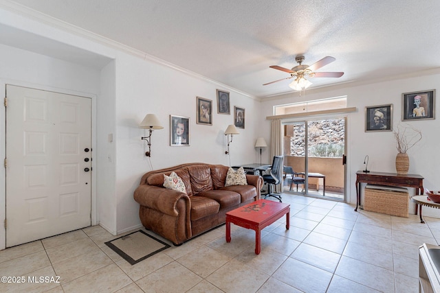 7050 E Sunrise Dr Unit 12106, Tucson, AZ 85750 - living area with ceiling fan, crown molding, and light tile patterned floors