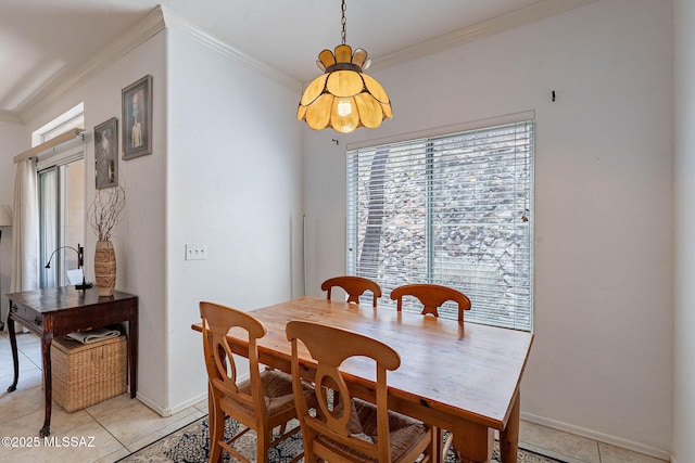 7050 E Sunrise Dr Unit 12106, Tucson, AZ 85750 - dining space with light tile patterned flooring, ornamental molding, baseboards, and a chandelier