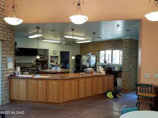 3025 N Gaia Pl, Tucson, AZ 85745 - kitchen with black appliances, exhaust hood, ceiling fan, and dark countertops