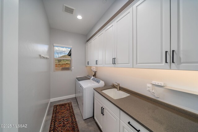 10465 E Ocotillo Rim Trl, Vail, AZ 85641 - laundry area with cabinet space, washing machine and dryer, baseboards, and recessed lighting