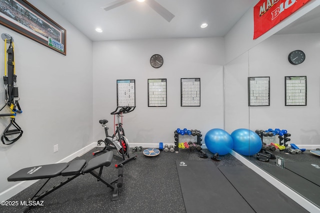 10465 E Ocotillo Rim Trl, Vail, AZ 85641 - workout area featuring a ceiling fan, baseboards, and recessed lighting
