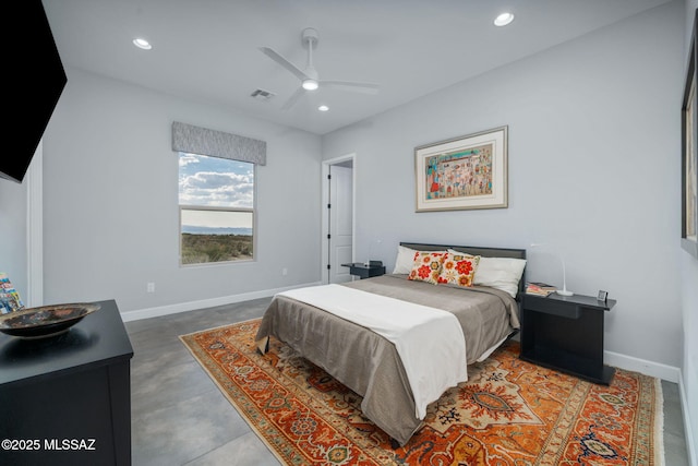10465 E Ocotillo Rim Trl, Vail, AZ 85641 - bedroom with baseboards, recessed lighting, concrete floors, and a ceiling fan